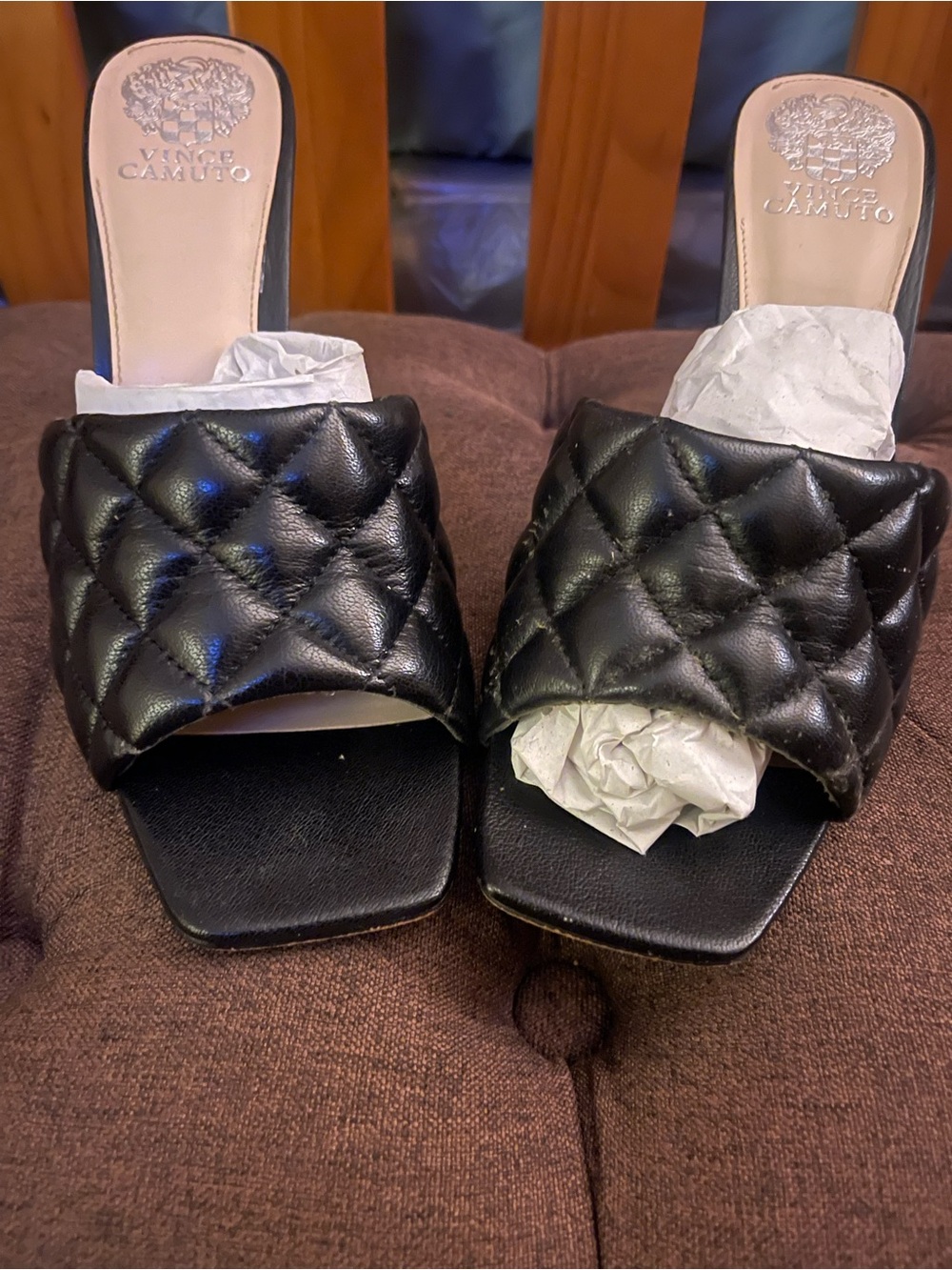 Vince Camuto Black Quilted Slide Mules